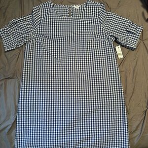 crown & ivy Navy and White Gingham Casual Button-Down DRESS